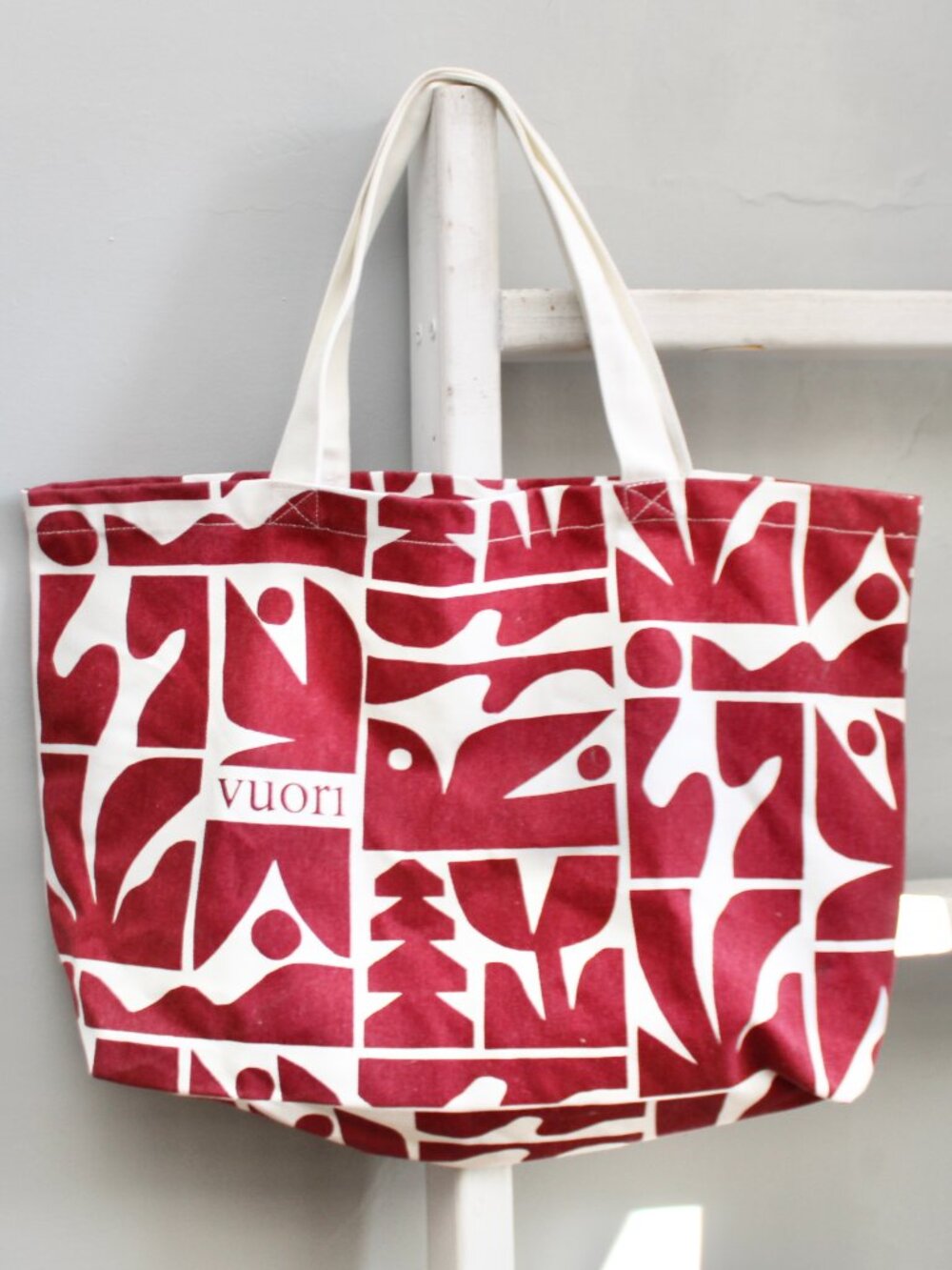 Vuori Holiday 2025 Large Canvas Cotton Tote Bag Strawberry Red & White